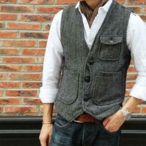 Mens Herringbone Gray Vest M - New